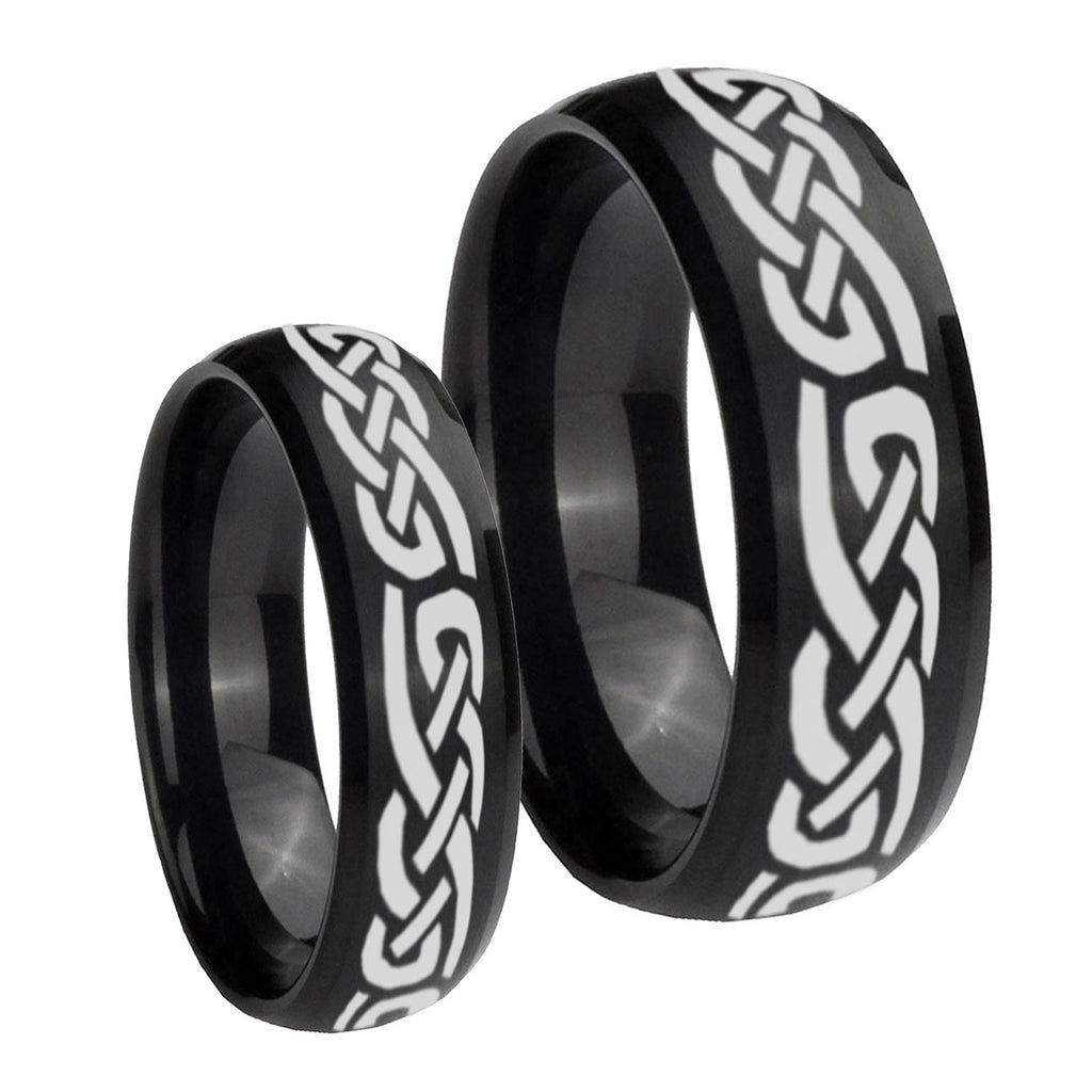 Celtic Knot Infinity Love Dome Brush Black Tungsten Bridal Ring Sets
