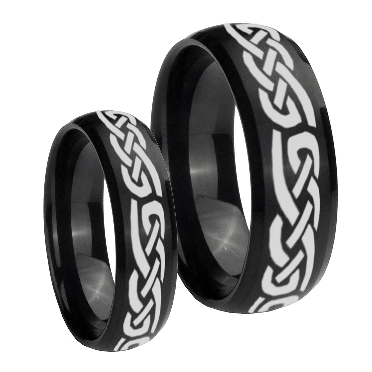 Celtic Knot Infinity Love Dome Brush Black Tungsten Bridal Ring Sets
