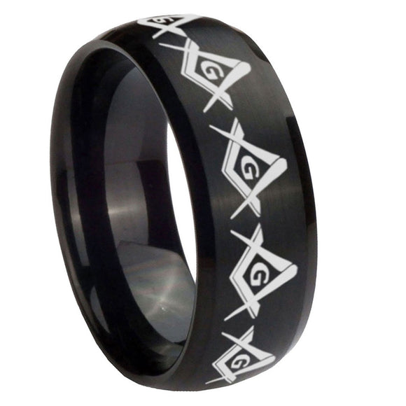 8mm-Masonic-Square-and-Compass-Dome-Brush-Black-Tungsten-Carbide-Engagement-Ring