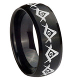 8mm-Masonic-Square-and-Compass-Dome-Brush-Black-Tungsten-Carbide-Engagement-Ring
