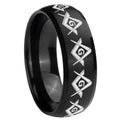 10mm Masonic Square and Compass Dome Brush Black Tungsten Carbide Men's Engagement Band