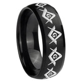 8mm Masonic Square and Compass Dome Brush Black Tungsten Carbide Engagement Ring