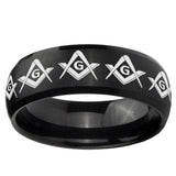 5, 8mm Masonic Square and Compass Dome Brush Black Tungsten Ring