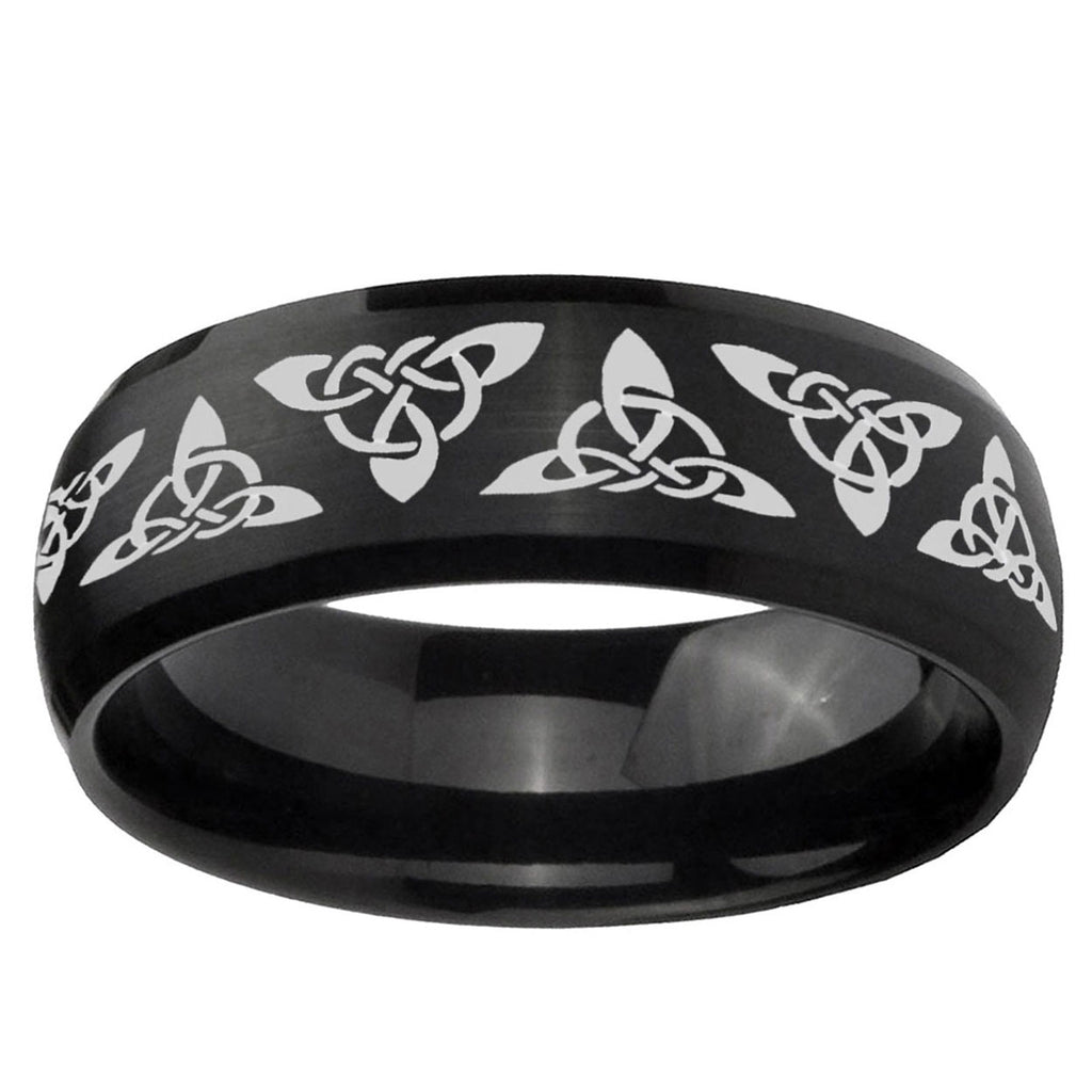 10mm Celtic Knot Dome Brush Black Tungsten Ring