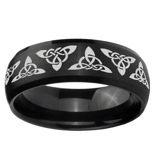10mm Celtic Knot Dome Brush Black Tungsten Ring