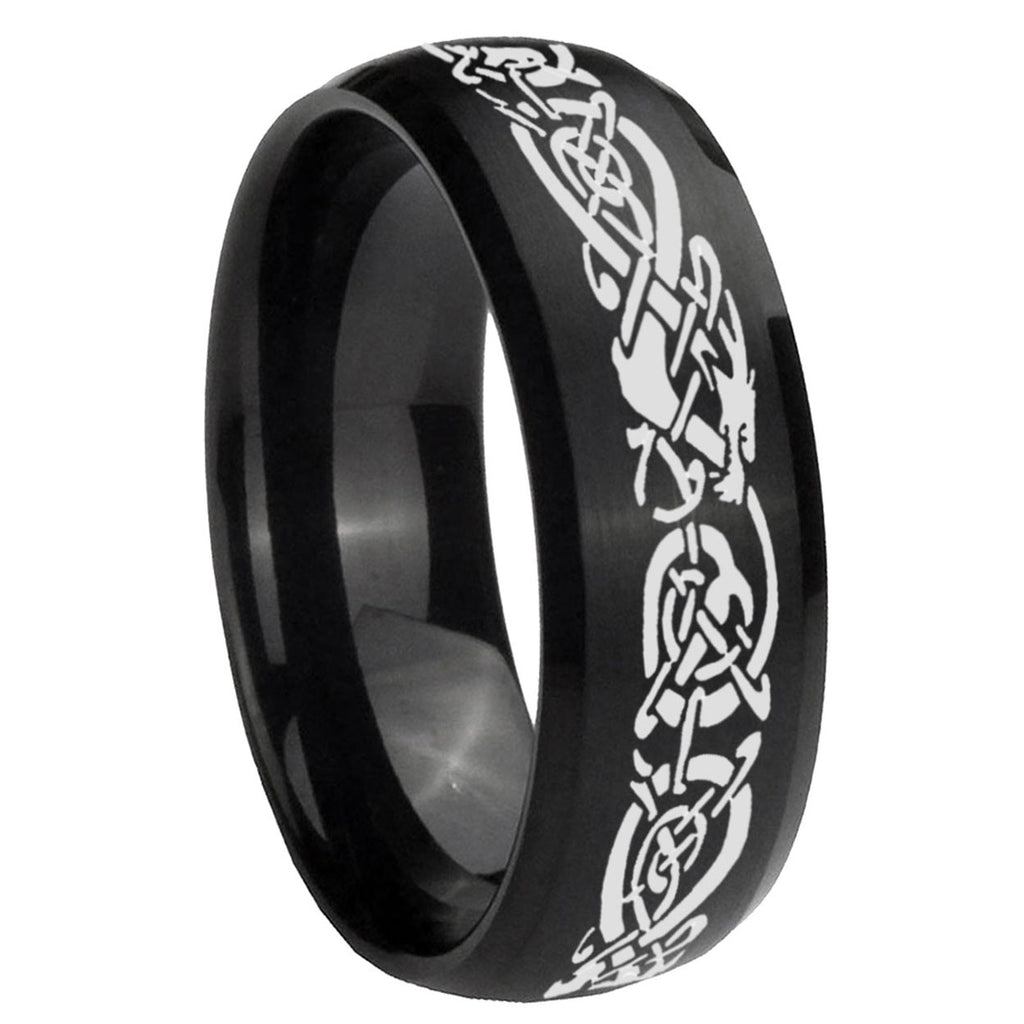 10mm Celtic Knot Dragon Dome Brush Black Tungsten Carbide Mens Engagement Ring