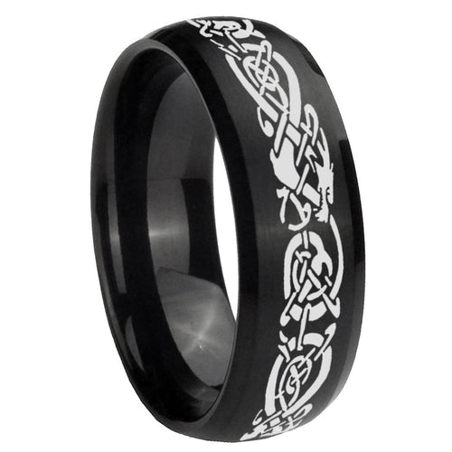 10mm Celtic Knot Dragon Dome Brush Black Tungsten Carbide Mens Engagement Ring