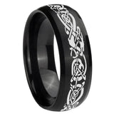 8mm Celtic Knot Dragon Dome Brush Black Tungsten Carbide Wedding Band Mens