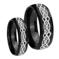 Celtic Knot Dome Brush Black Tungsten Engagement Ring Set