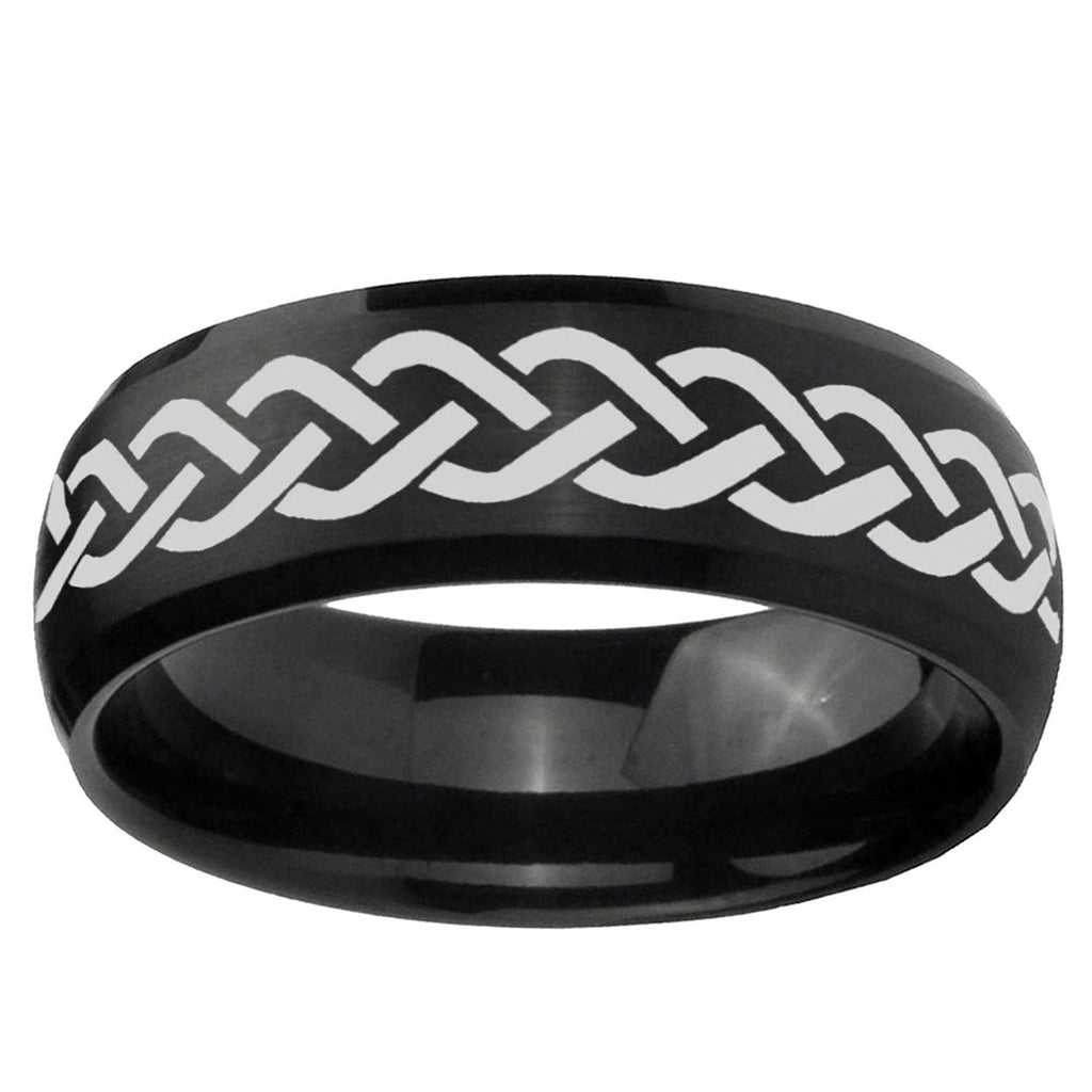 10mm Laser Celtic Knot Dome Brush Black Tungsten Ring