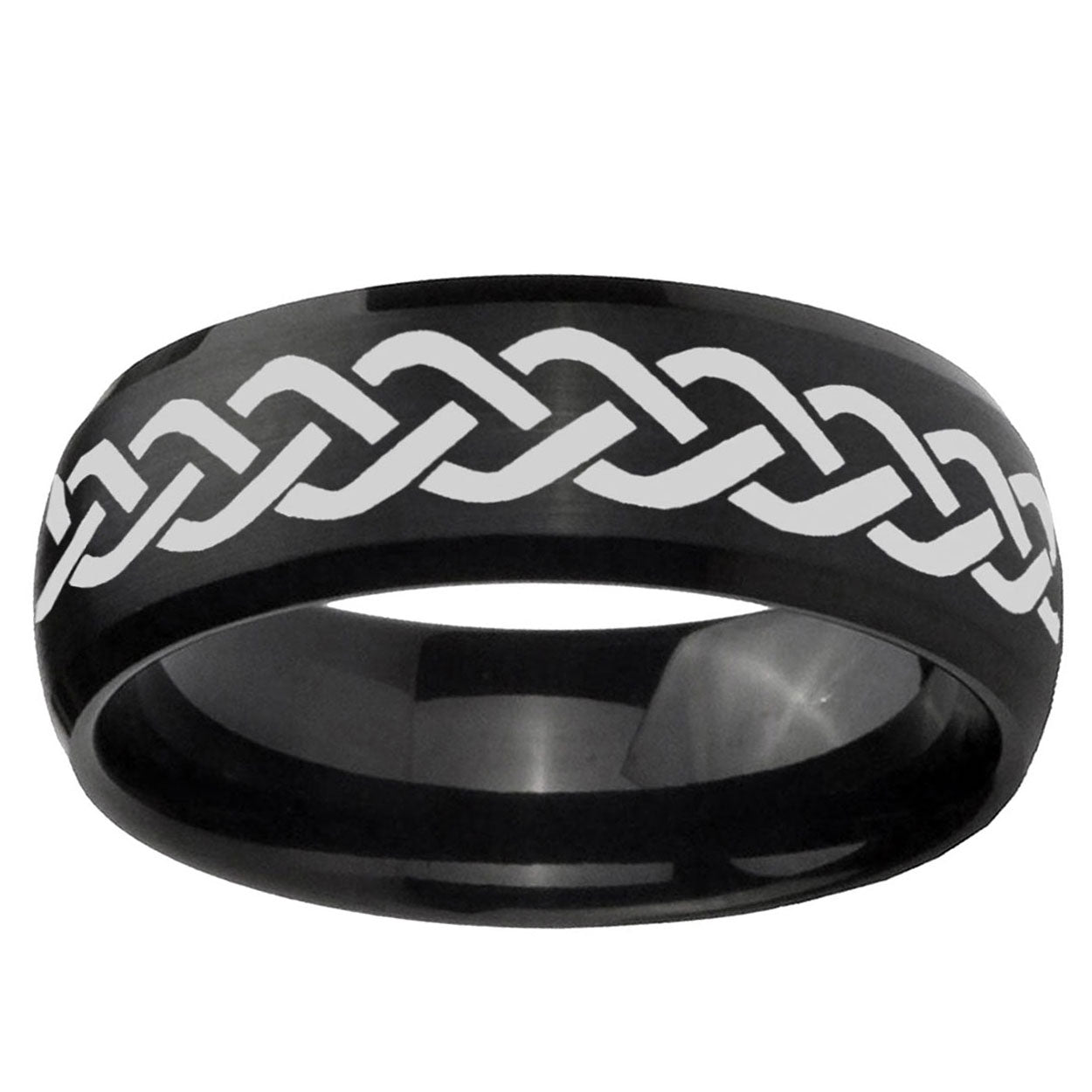 10mm Laser Celtic Knot Dome Brush Black Tungsten Ring
