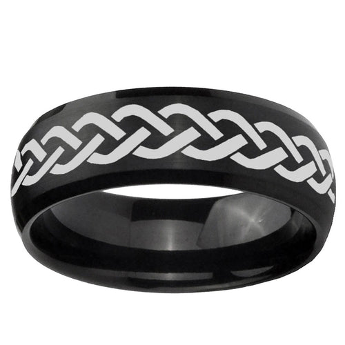 10mm Laser Celtic Knot Dome Brush Black Tungsten Ring