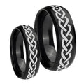 Laser Celtic Knot Dome Brush Black Tungsten Wedding Ring Set