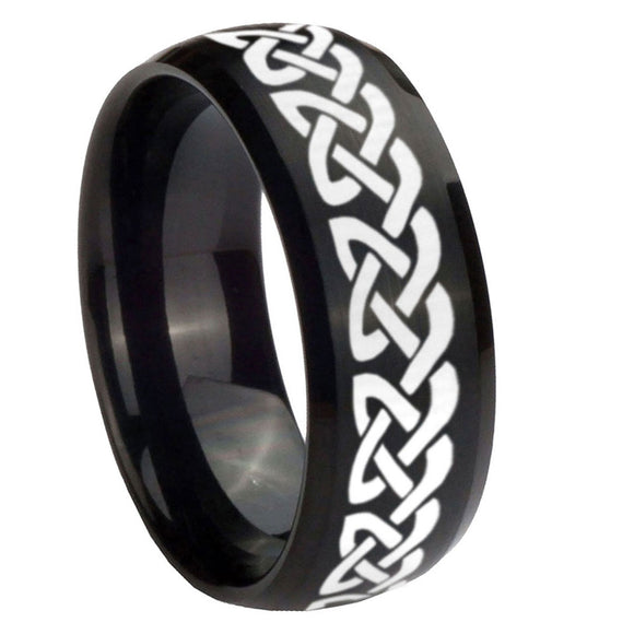 10mm-Celtic-Knot-Love-Dome-Brush-Black-Tungsten-Carbide-Men's-Engagement-Band
