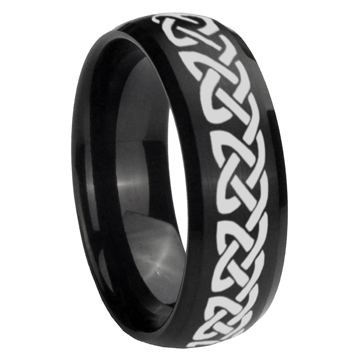 8MM Celtic Knot Love Dome Brush Black Tungsten Engagement Ring