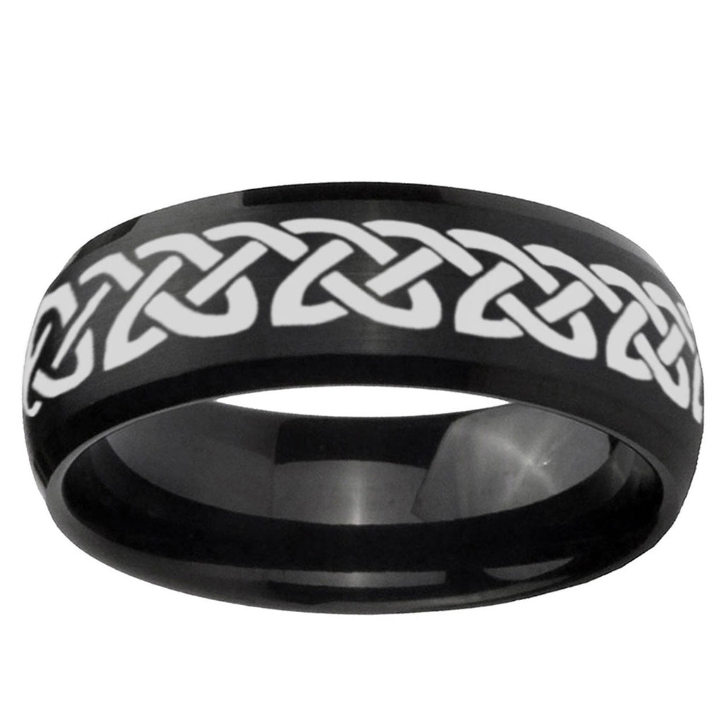 10mm Celtic Knot Love Dome Brush Black Tungsten Ring