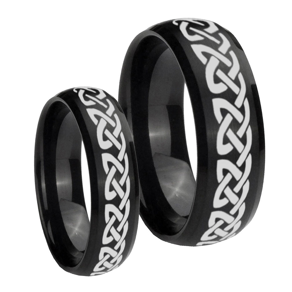 Celtic Knot Love Dome Brush Black Tungsten His And Hers Ring