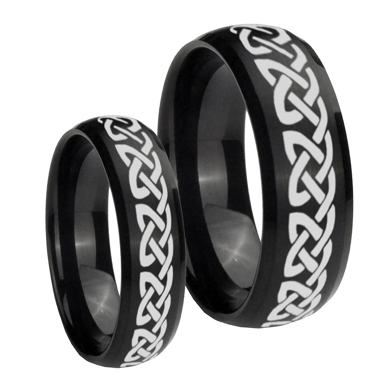 Celtic Knot Love Dome Brush Black Tungsten His And Hers Ring