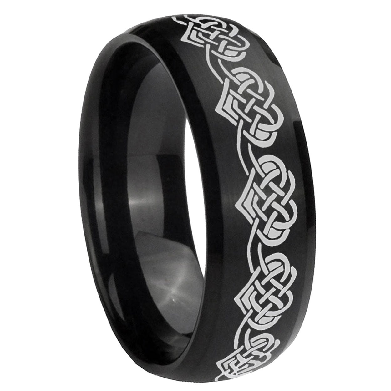 10mm Celtic Knot Heart Dome Brush Black Tungsten Carbide Men's Engagement Band