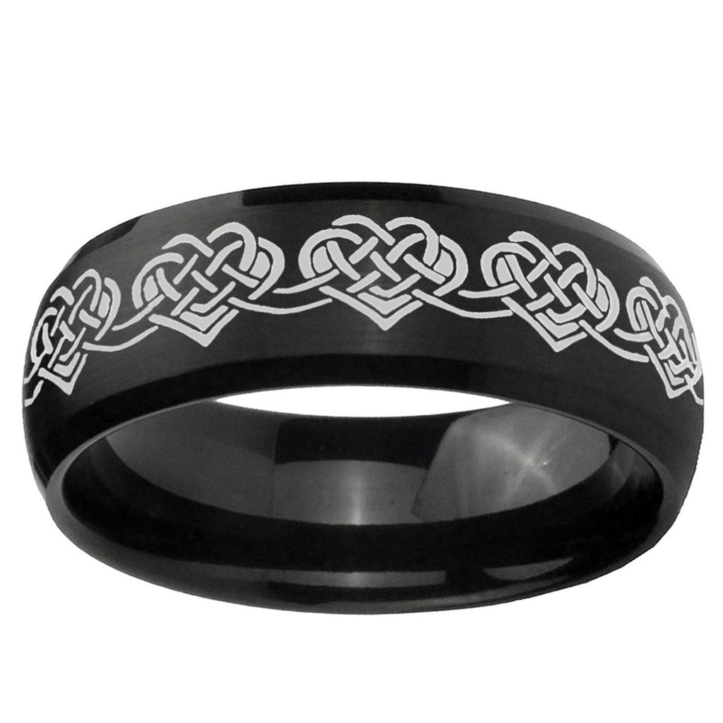 10mm Celtic Knot Heart Dome Brush Black Tungsten Ring