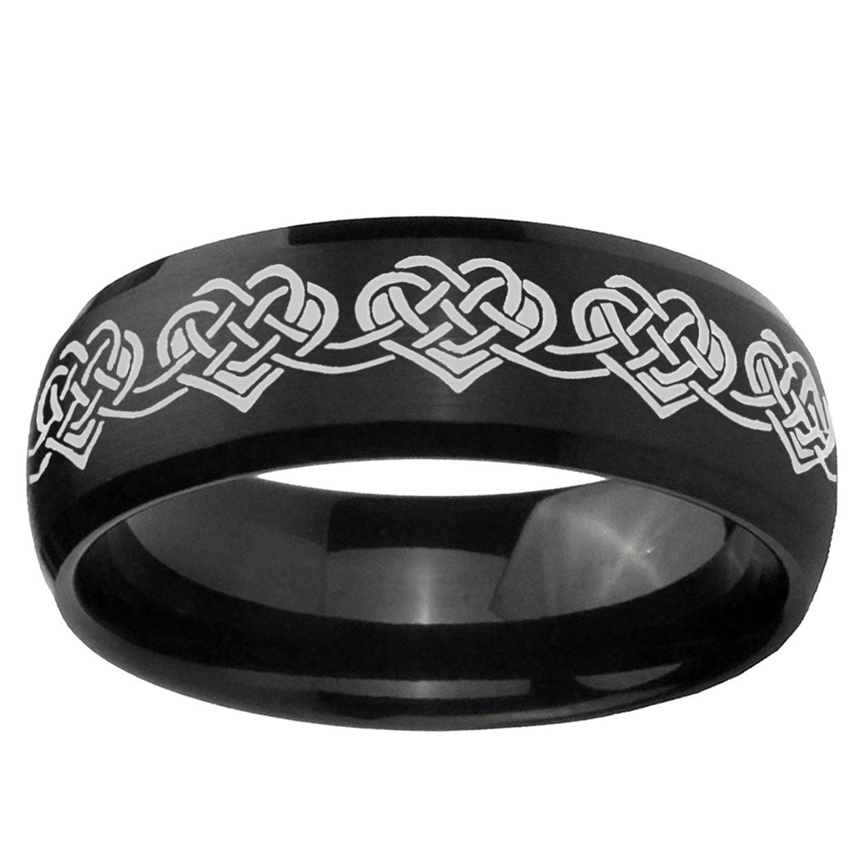 10mm Celtic Knot Heart Dome Brush Black Tungsten Ring