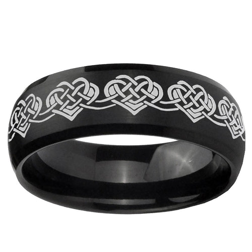 10mm Celtic Knot Heart Dome Brush Black Tungsten Ring