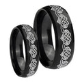 Celtic Knot Heart Dome Brush Black Tungsten Wedding Ring Sets