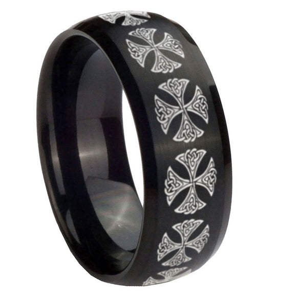 10mm-Medieval-Cross-Dome-Brush-Black-Tungsten-Carbide-Men's-Engagement-Band