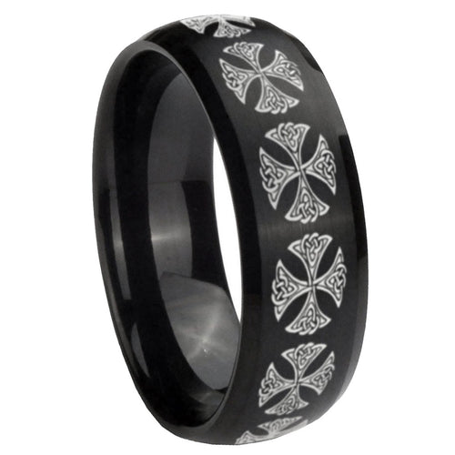 10mm Medieval Cross Dome Brush Black Tungsten Carbide Men's Engagement Band
