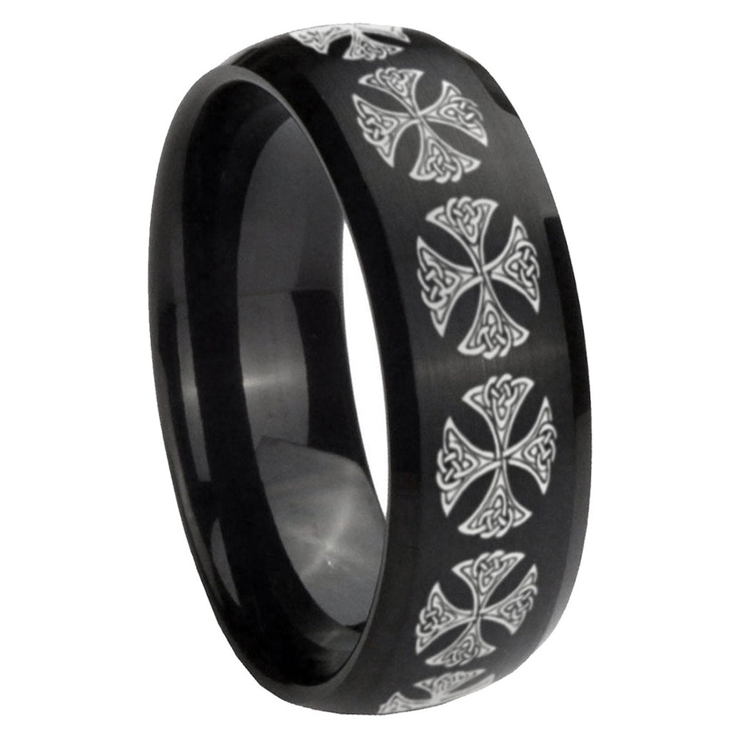 8MM Medieval Cross Dome Brush Black Tungsten Engagement Ring