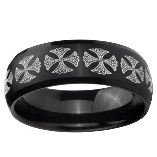 10mm Medieval Cross Dome Brush Black Tungsten Ring