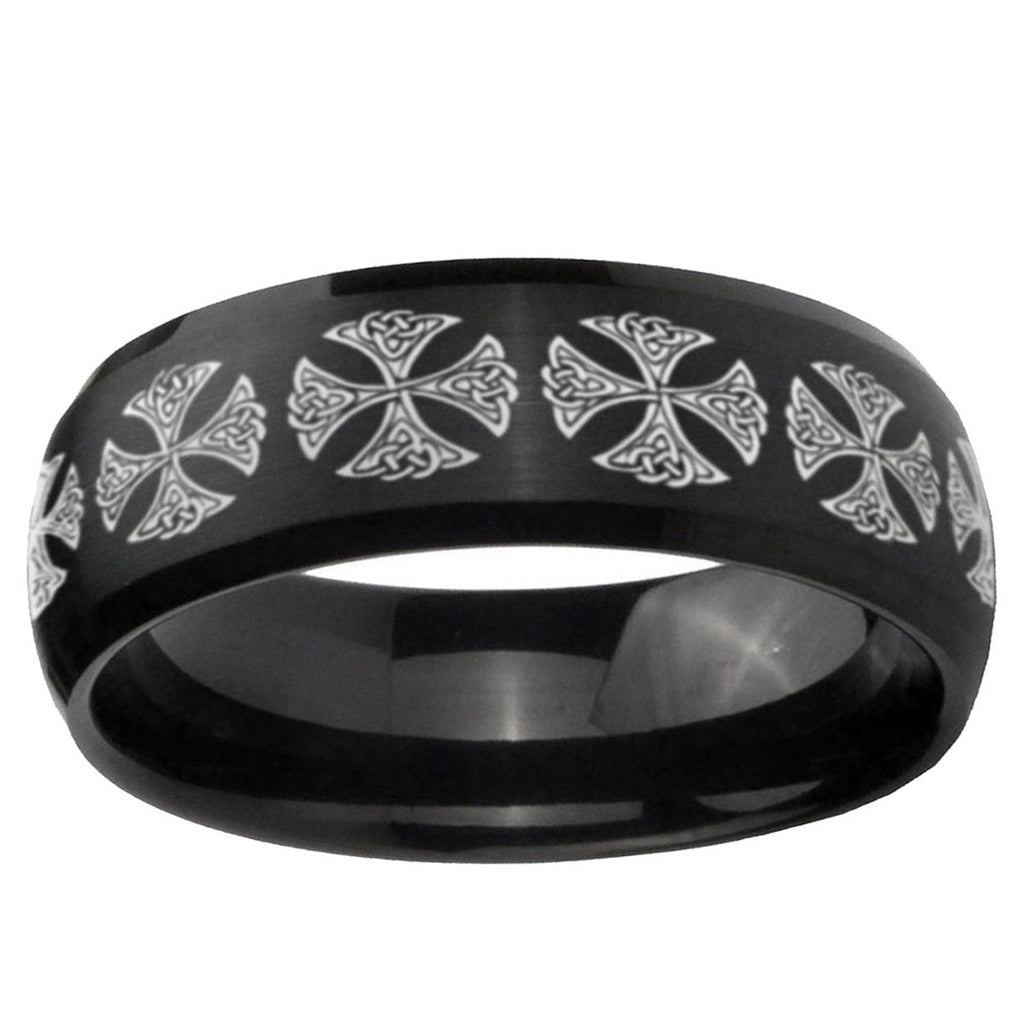 5MMMedieval Cross Dome Brush Black Tungsten Engagement Ring