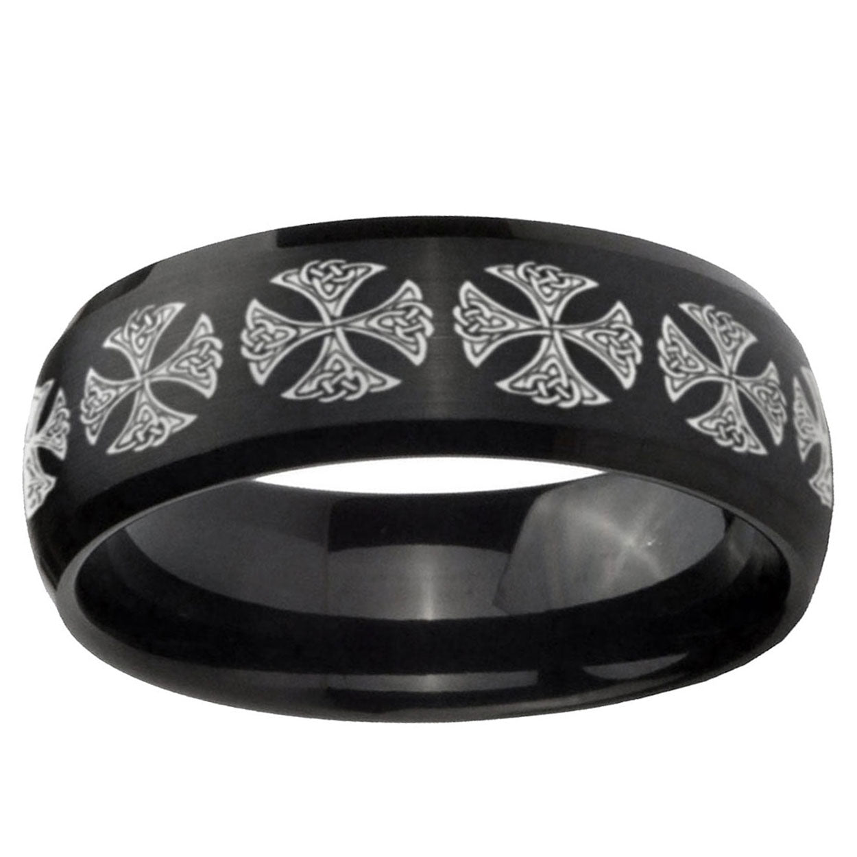 5MMMedieval Cross Dome Brush Black Tungsten Engagement Ring