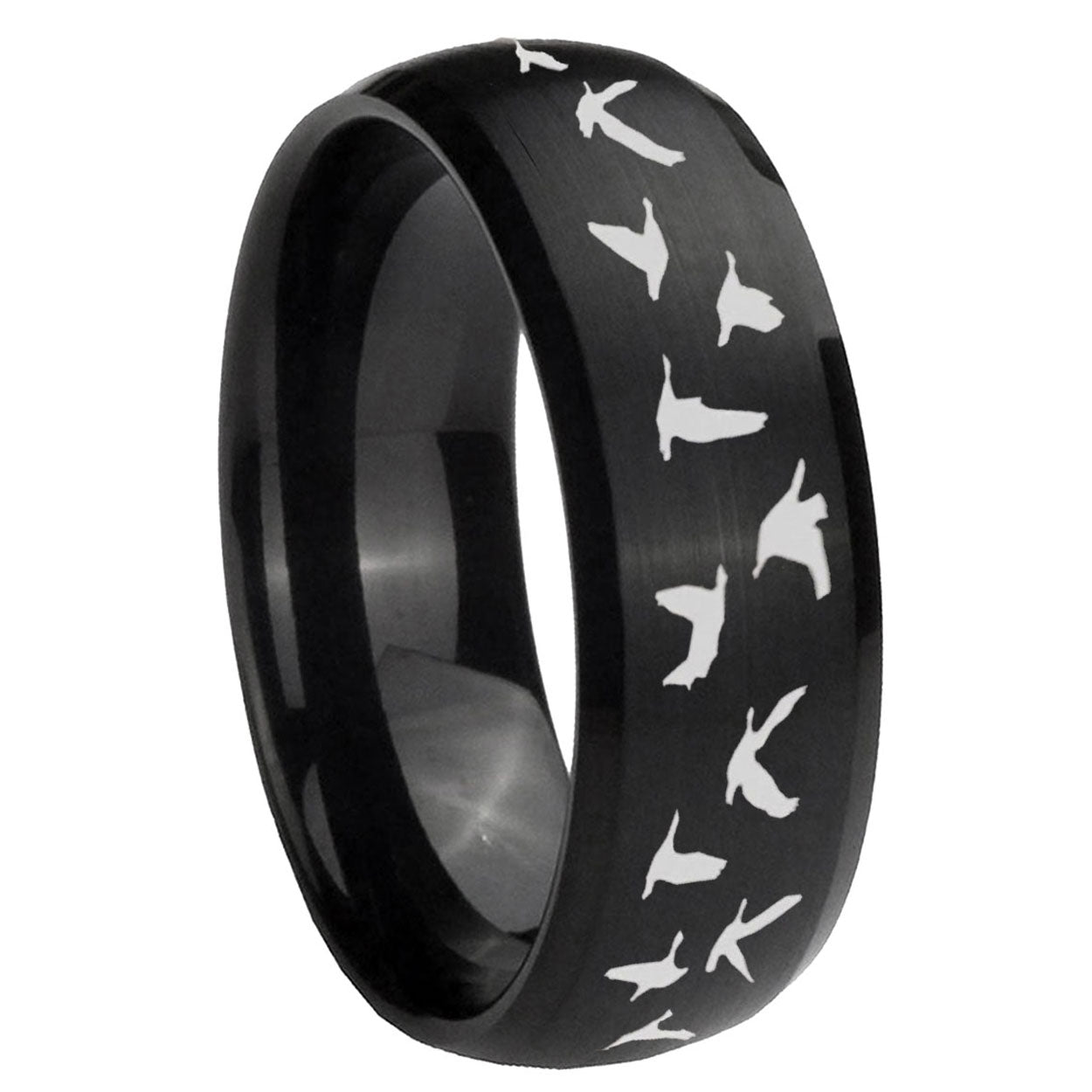 10mm Flying Geese Hunting Dome Brush Black Tungsten Carbide Men's Engagement Band