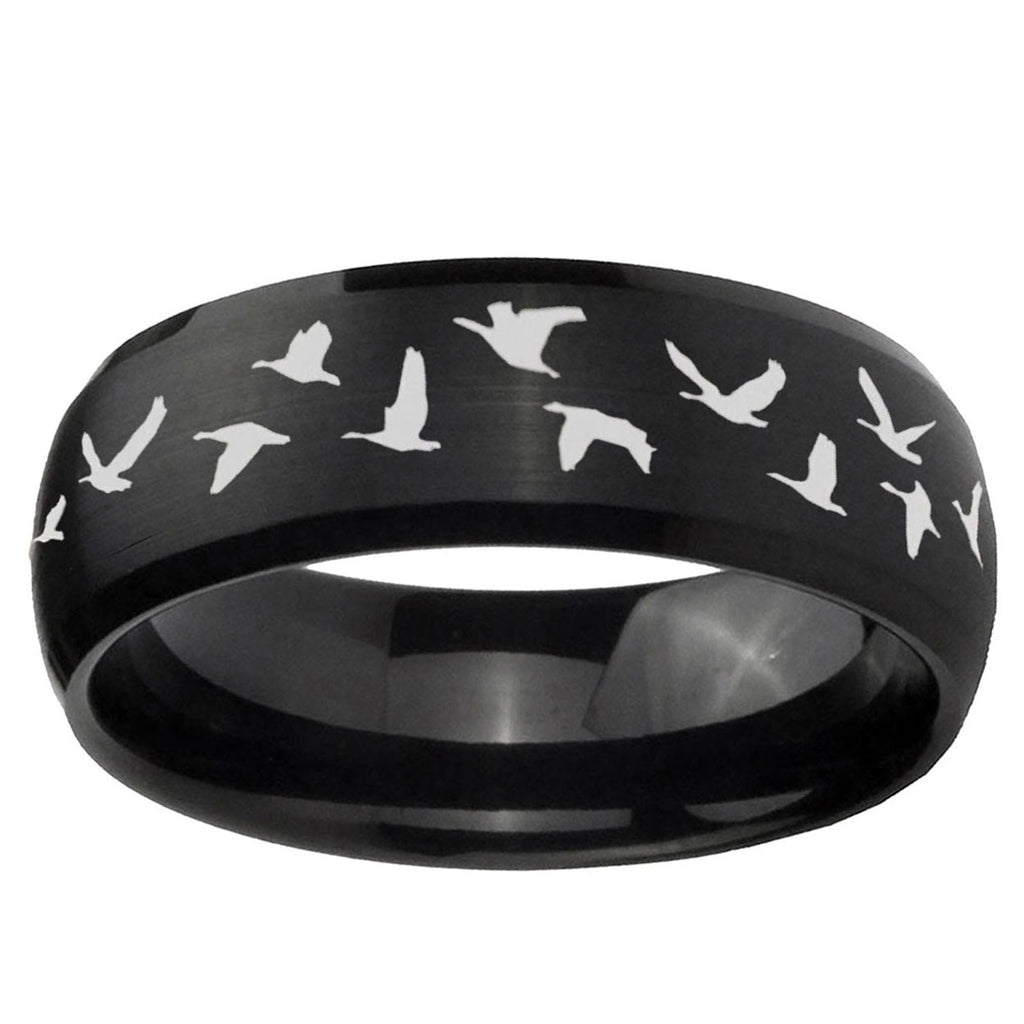 10mm Flying Geese Hunting Dome Brush Black Tungsten Ring