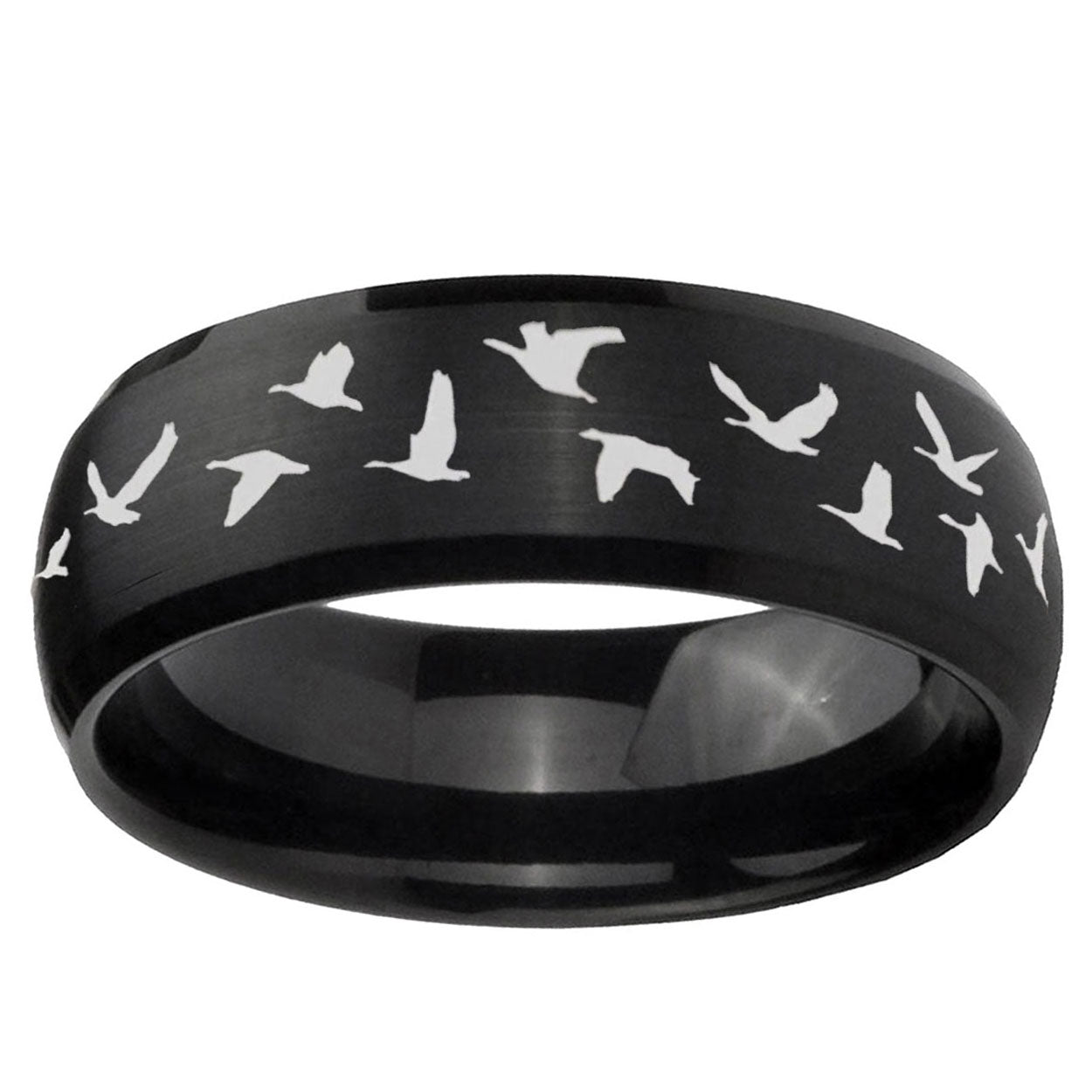 10mm Flying Geese Hunting Dome Brush Black Tungsten Ring
