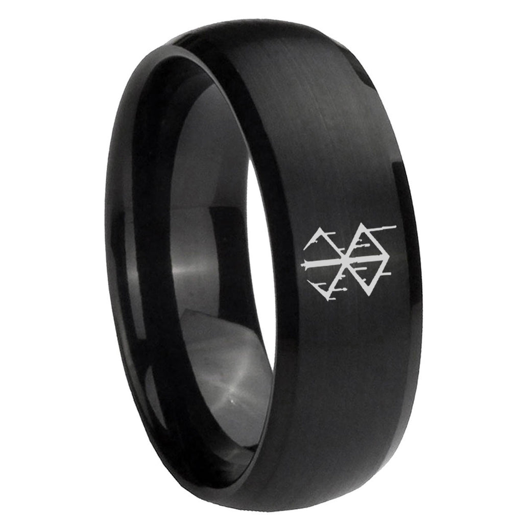 8MM Stigma Sangrando Berserk Inspired Dome Matte Black Mens Wedding Bands Silver