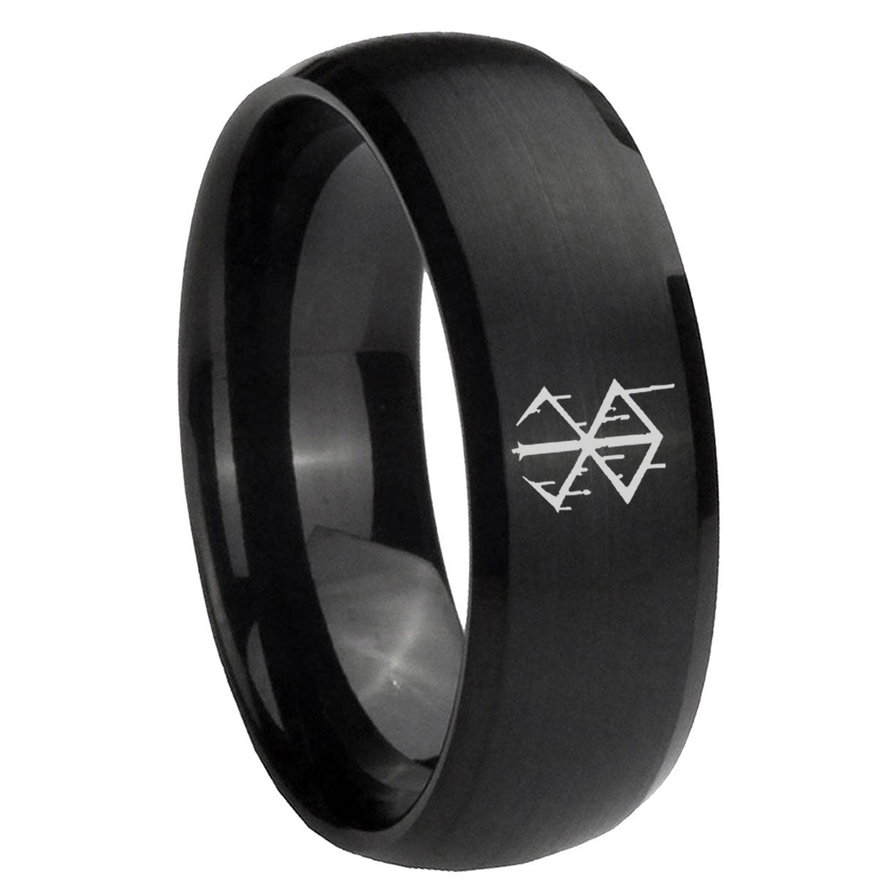 8MM Stigma Sangrando Berserk Inspired Dome Matte Black Mens Wedding Bands Silver