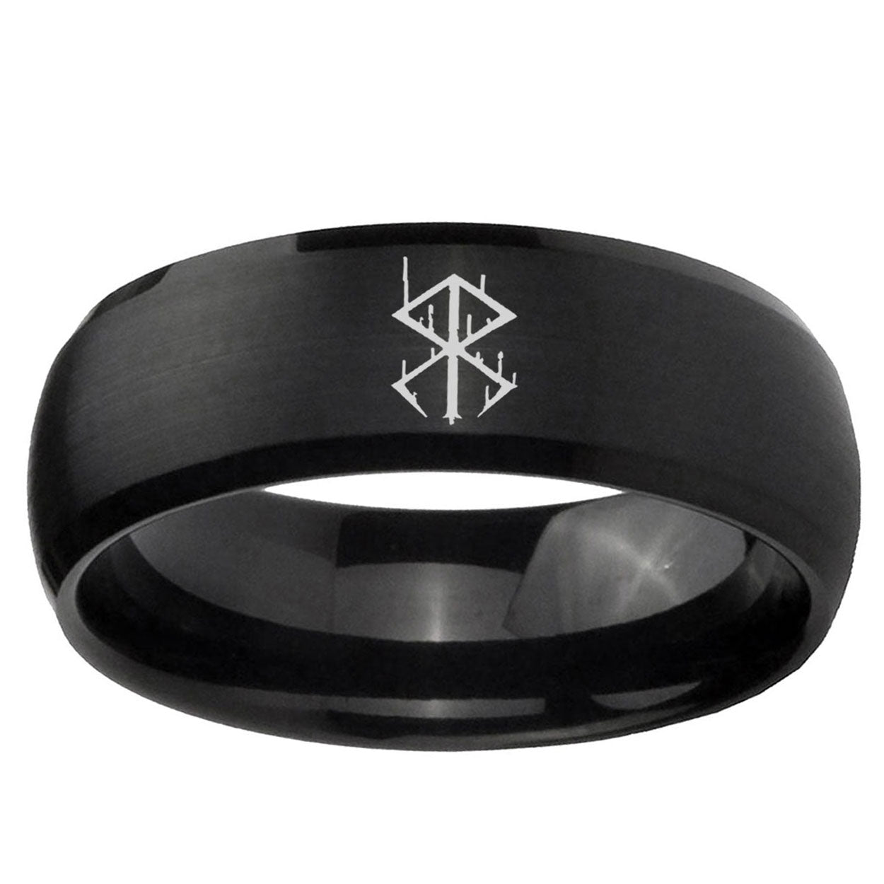 5MMStigma Sangrando Berserk Inspired Dome Matte Black Mens Wedding Bands Silver