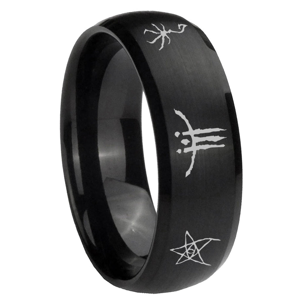 8MM Blackborne Caryll Runes Dome Matte Black Mens Wedding Bands Silver