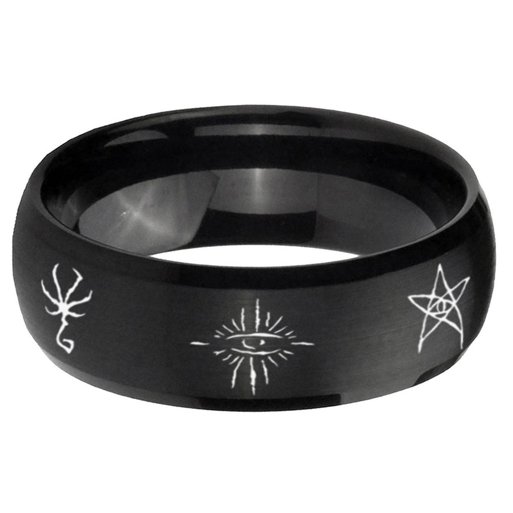 5MMBlackborne Caryll Runes Dome Matte Black Mens Wedding Bands Silver