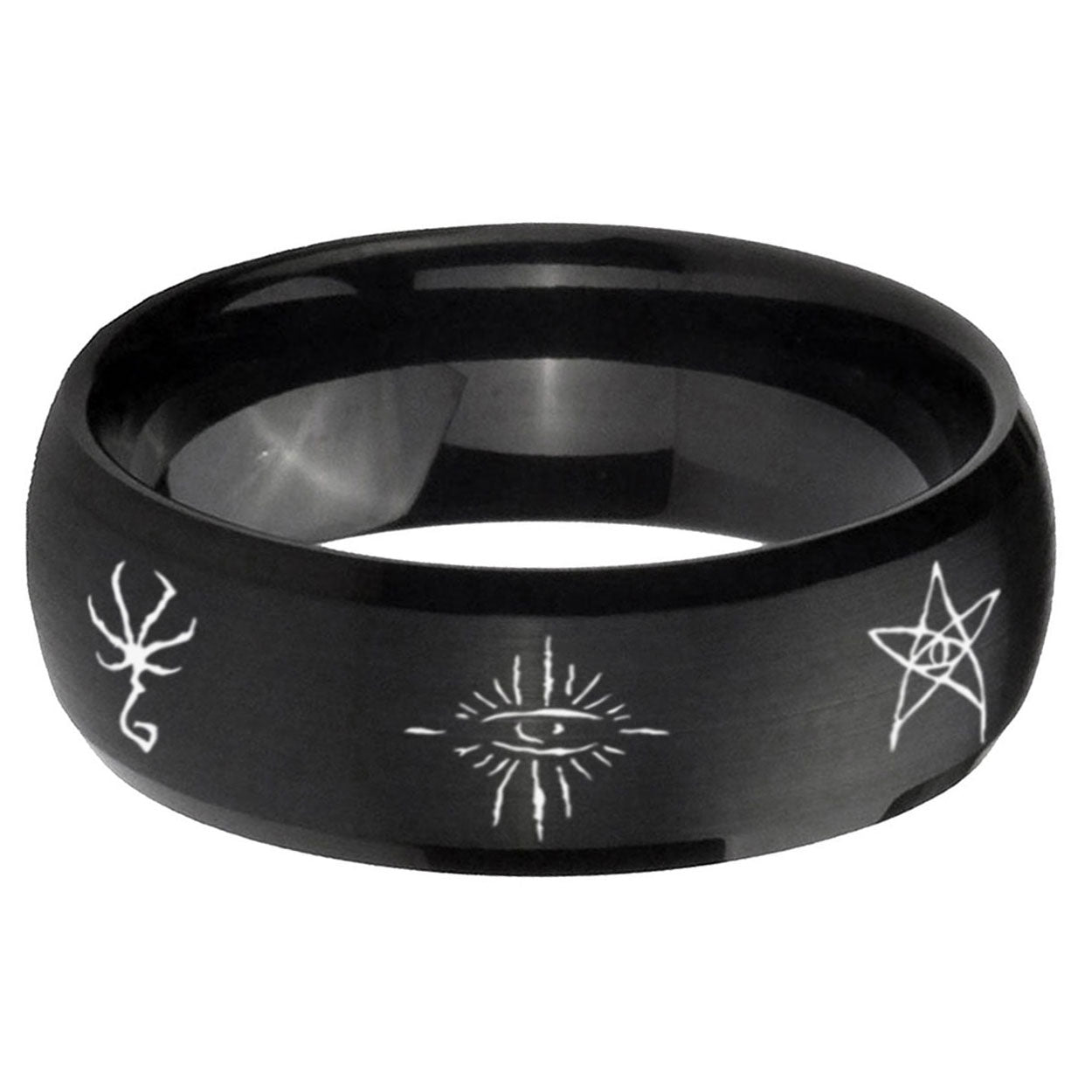 5MMBlackborne Caryll Runes Dome Matte Black Mens Wedding Bands Silver