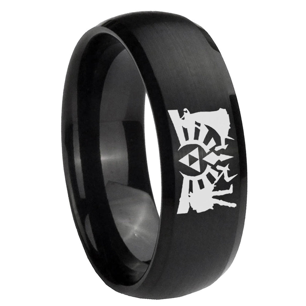 8MM Zelda Link Dome Matte Black Mens Wedding Bands Silver