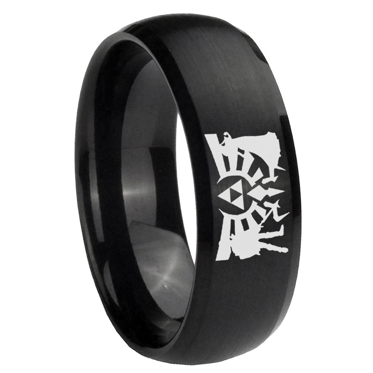 8MM Zelda Link Dome Matte Black Mens Wedding Bands Silver