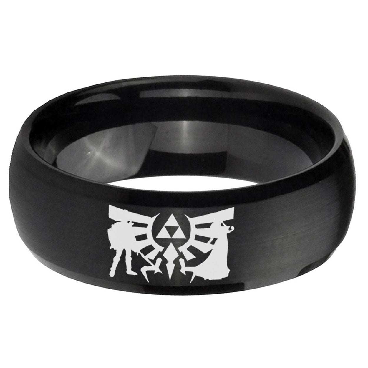 5MMZelda Link Dome Matte Black Mens Wedding Bands Silver