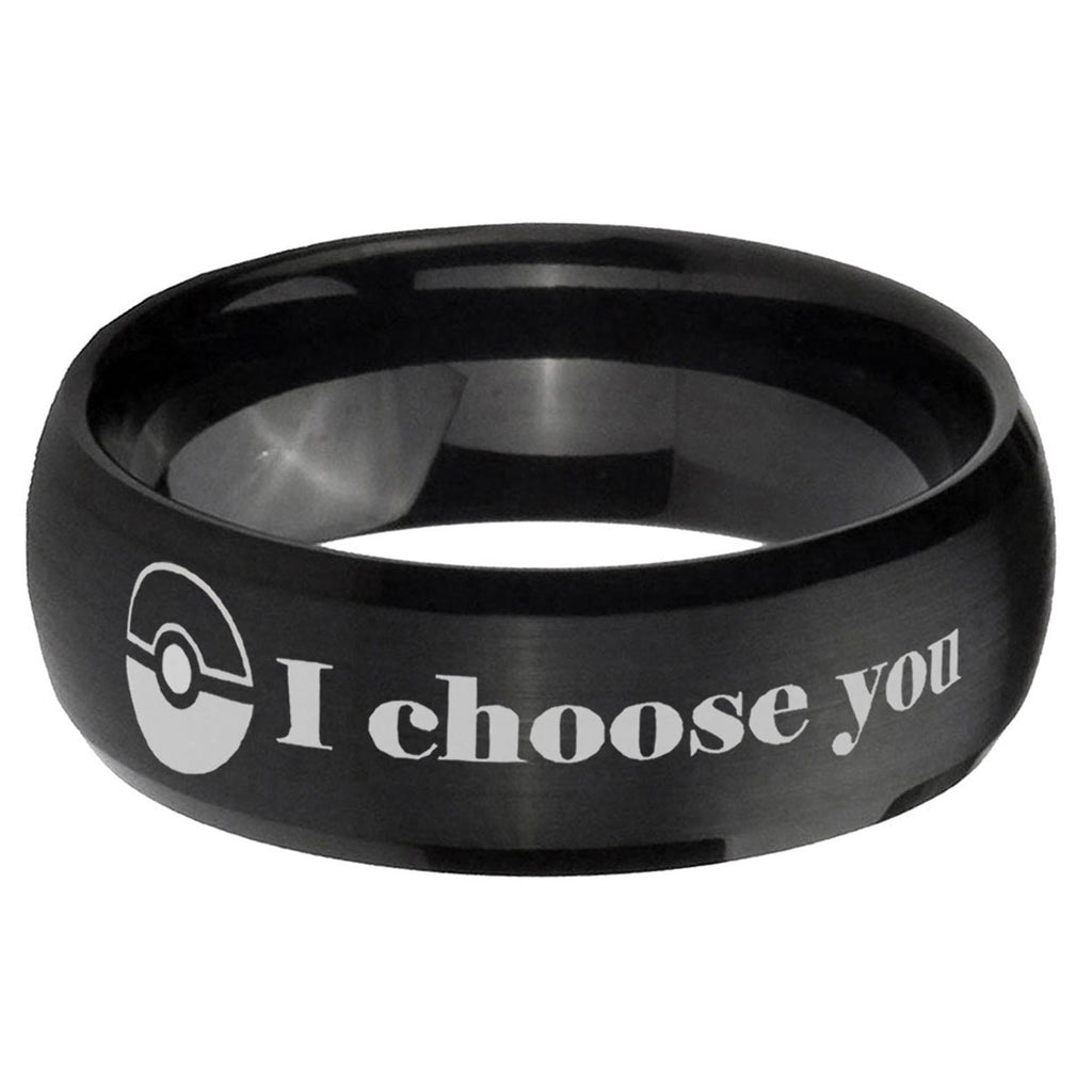 5MMPokeball Pokemon Dome Matte Black Mens Wedding Bands Silver