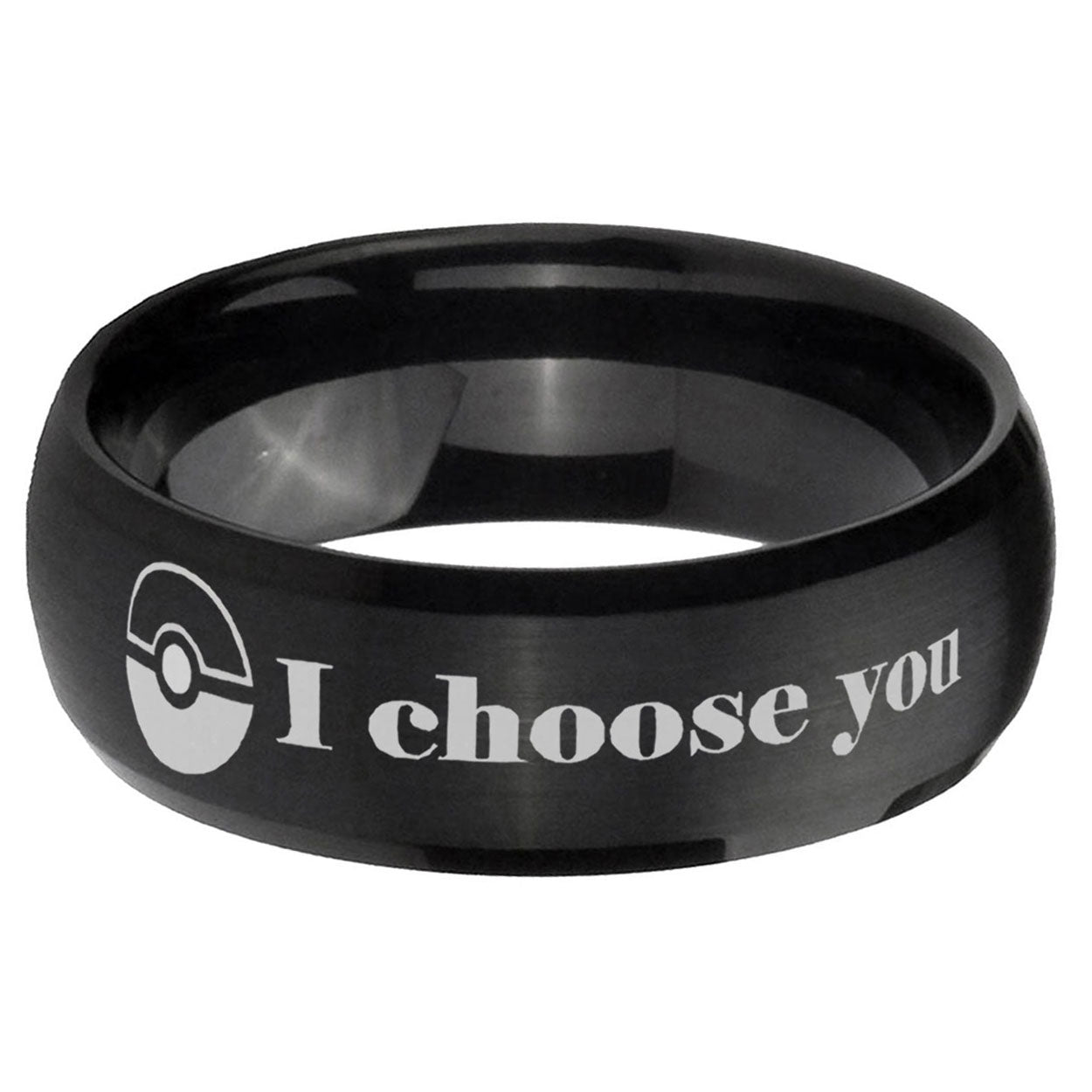 5MMPokeball Pokemon Dome Matte Black Mens Wedding Bands Silver