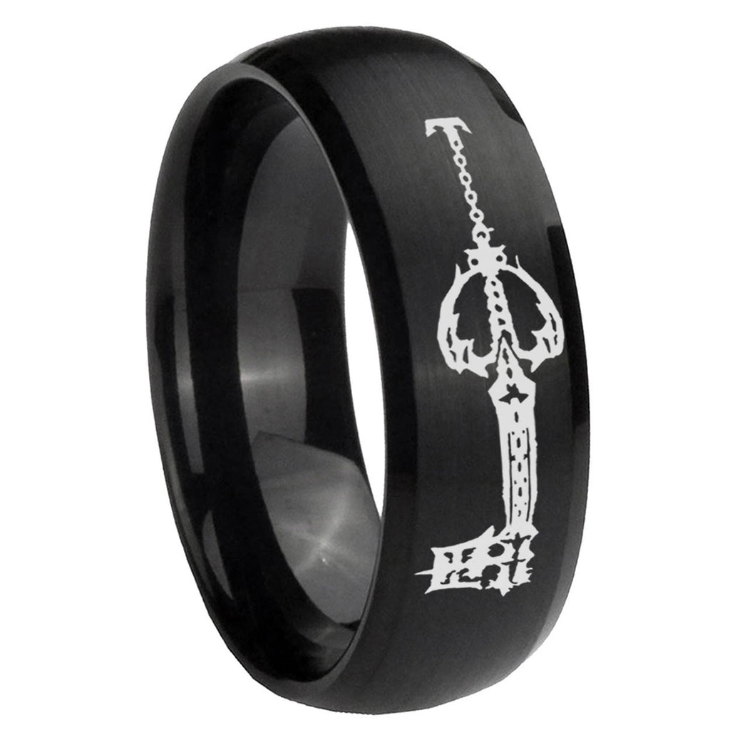 8MM kingdom heart keyblades Dome Matte Black Mens Wedding Bands Silver