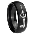 8MM kingdom heart keyblades Dome Matte Black Mens Wedding Bands Silver