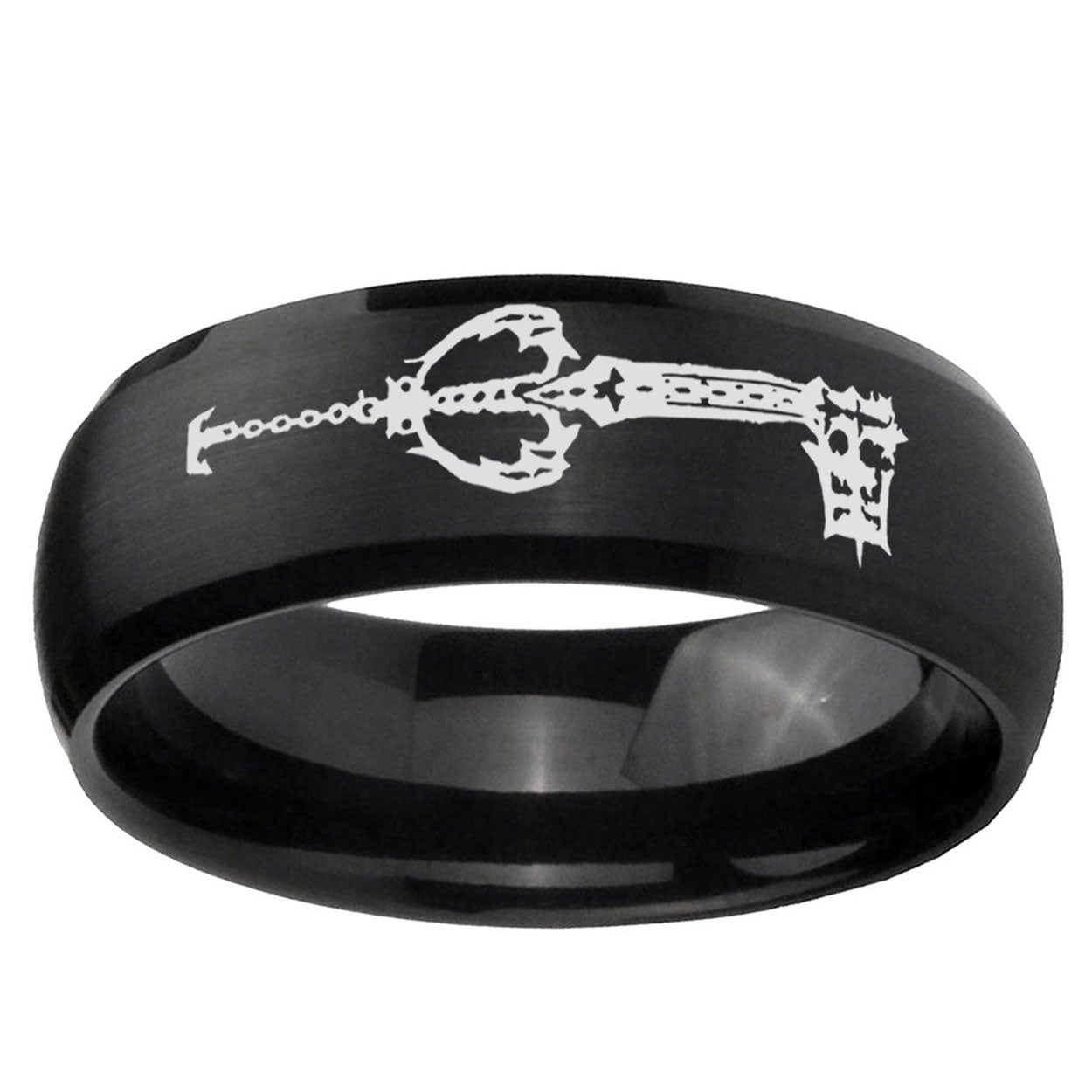 5MMkingdom heart keyblades Dome Matte Black Mens Wedding Bands Silver
